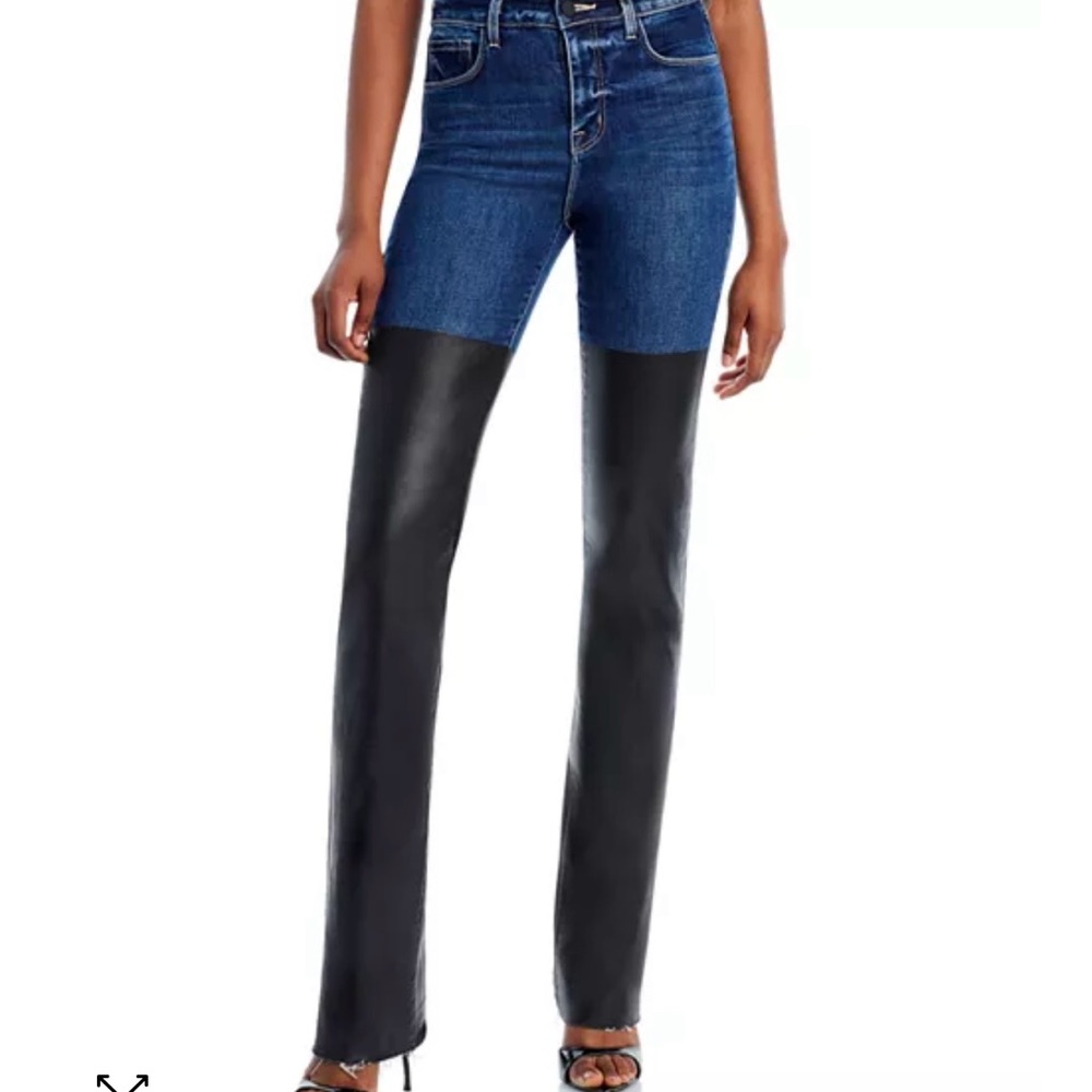 L'AGENCE Ruth High Rise Straight Leg Jeans in Magnolia Blue and Black